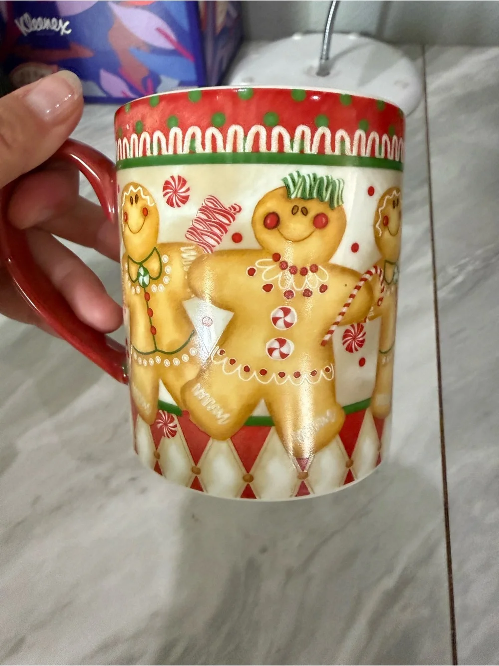 Holiday Harlequin brand - Festive Gingerbread Holiday Mug - Red & Cream